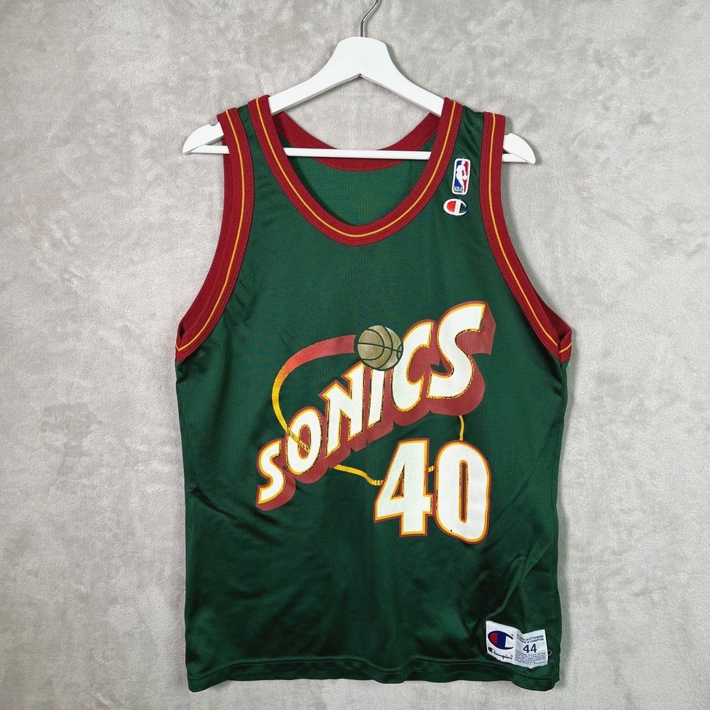 Shawn Kemp Seattle Supersonics Champion Men's 44 XL Jersey Green NBA Sonics
